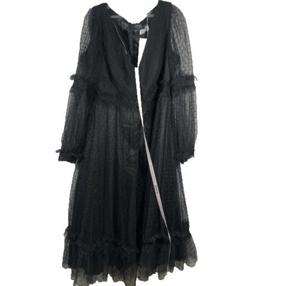 MAC‎ DUGGAL 68567 20W SHEER SLEEVE SWISS DOT BLACK MIDI DRESS BLACK - Picture 4 of 5